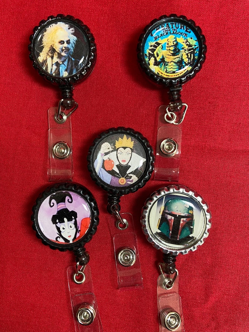 Custom Badge Clip, Name Badge, Access Key Clip, Key Holder, Retracting Badge, Pop Culture Keychain image 2