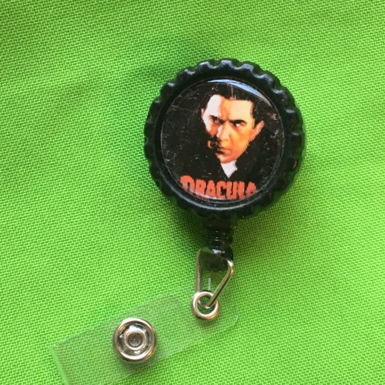 Custom Badge Clip, Name Badge, Access Key Clip, Key Holder, Retracting Badge, Pop Culture Keychain Dracula