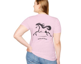 Wild at Heart Horse T-Shirt | Minimal Line Art Mare, Back Graphic