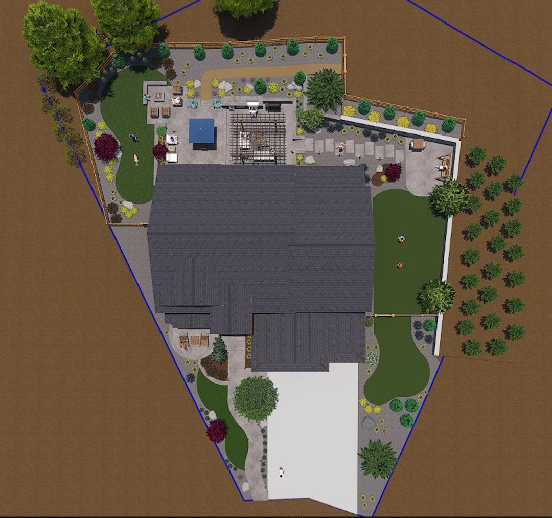 Custom Yard Design: 2D & 3D Landscape Layout - Front and Backyard ...