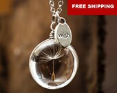 Real Pressed Dandelion Wish Jewelry - Handmade - Send A Wish Necklace Inspirational Gifts - Raw Jewelry - Custom Terrarium Pendant Seed