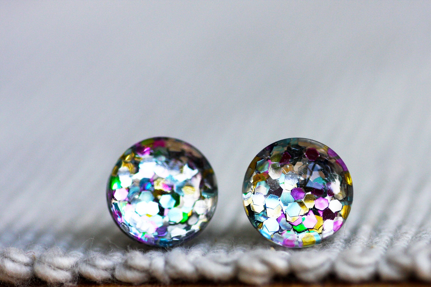 FREE SHIPPING Glitter Earrings Glass Stud Surgical Steel Etsy