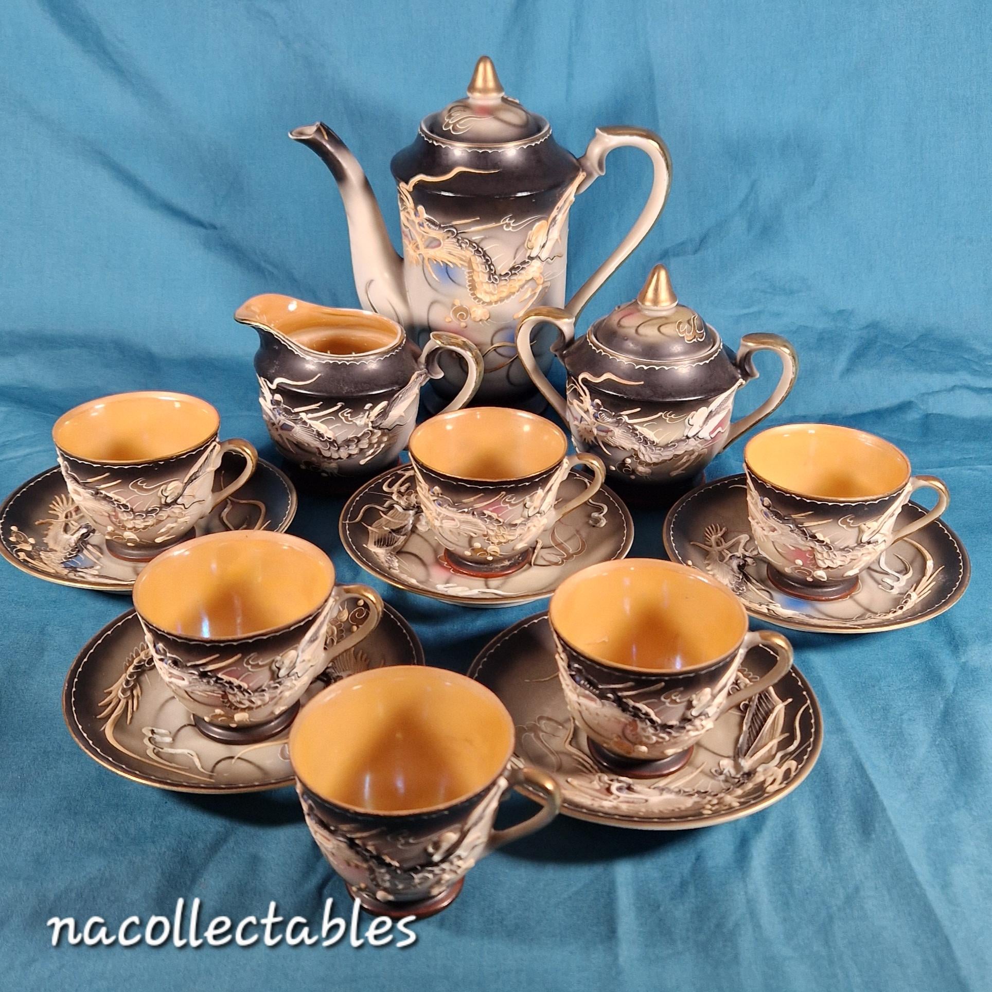 Tea Set, Japanese Moriage Dragonware, Set of 14 Pieces, 1950's