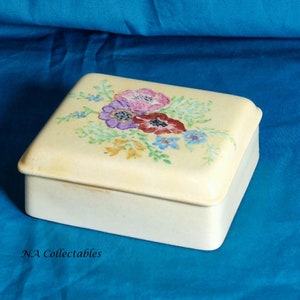 Caixa de bugigangas de cerâmica pintada à mão vintage
