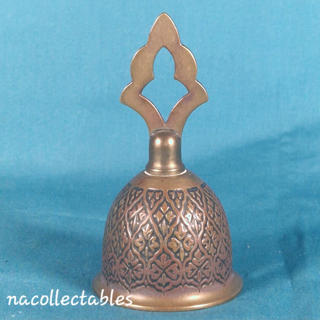 Small Altar Bell, Indian Brass With Etched Design and Black Enamel ...