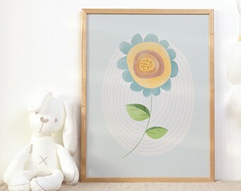 Floral Wall Art - Printable Nursery Wall Art - Digital Download - Nursery Decor - Retro Flowers - Kids Room Decor - Baby Girl Nursery Art