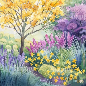 10 Garden Scene Clipart Bundle Printable Watercolour Clipart Flower ...