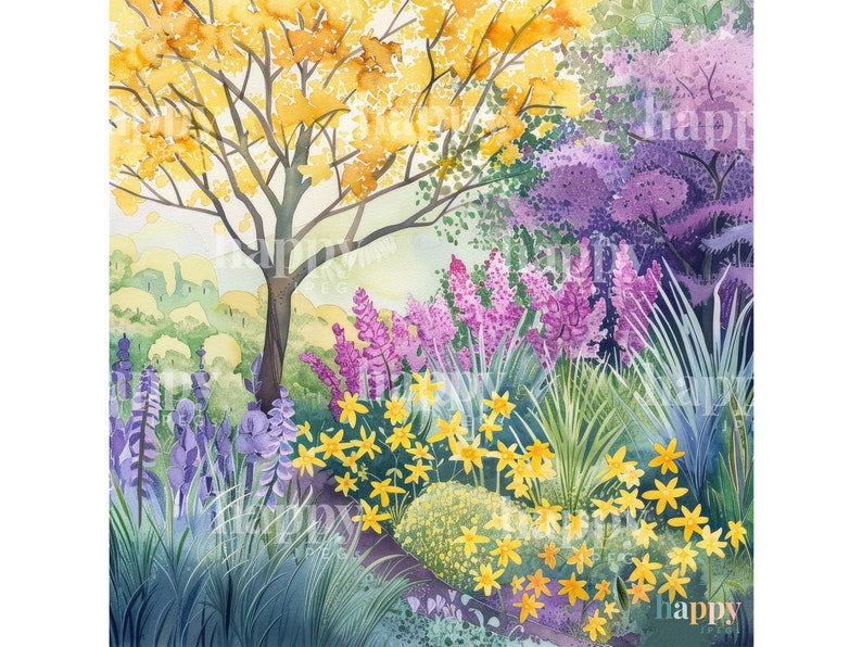10 Garden Scene Clipart Bundle Printable Watercolour Clipart Flower Gardening Digital Download for Card Making, Sublimation image 10
