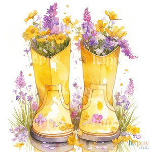 10 Wellies & Flowers Clipart Bundle Printable Watercolour Clipart Gardening Clip Art Digital Download for Card Making, Sublimation image 10