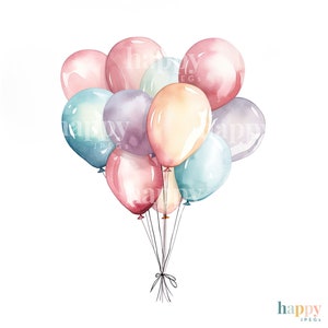 10 Bunch of Balloons Clipart Set Birthday Clipart Printable Watercolour ...