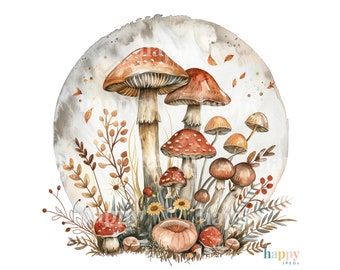 10 Magical Forest Mushrooms Clipart Bundle - Woodland Clipart - Magic Mushroom Clipart - Printable Watercolour Clipart - Sublimation