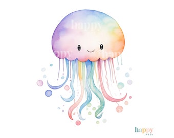 10 Jellyfish Clipart Set - Printable Watercolour Clipart - Under the Sea JPEG Clipart Bundle - Digital Download for Card Making, Sublimation