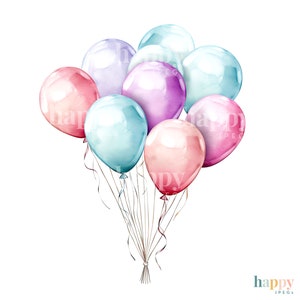 10 Bunch of Balloons Clipart Set Birthday Clipart Printable Watercolour ...