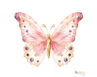 10 Pink & Gold Butterfly Clipart -  Butterflies Clipart - Watercolour Butterfly JPEG - Printable Clipart - Paper Crafting - Commercial Use