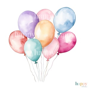 10 Bunch of Balloons Clipart Set Birthday Clipart Printable Watercolour ...
