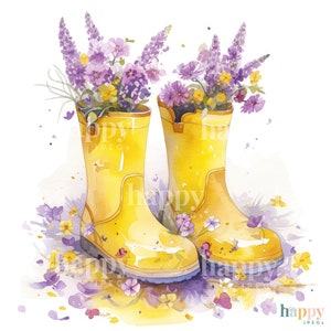 10 Wellies & Flowers Clipart Bundle Printable Watercolour Clipart Gardening Clip Art Digital Download for Card Making, Sublimation image 4
