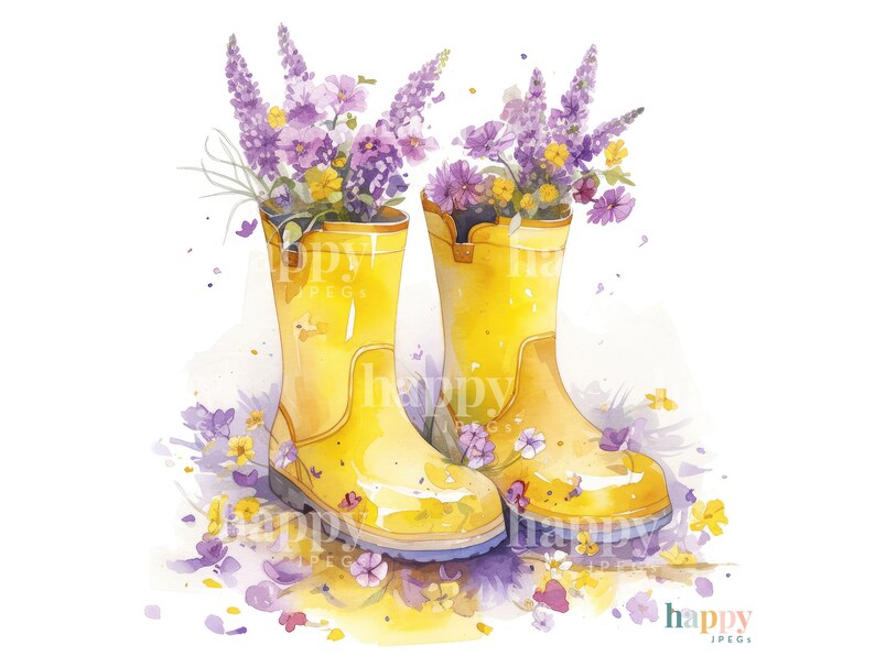 10 Wellies & Flowers Clipart Bundle Printable Watercolour Clipart Gardening Clip Art Digital Download for Card Making, Sublimation image 4