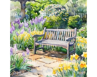 10 Garden Scene Clipart Bundle - Printable Watercolour Clipart - Flower Gardening - Digital Download for Card Making, Sublimation