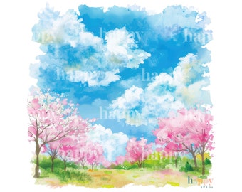 10 Spring Scenery Clipart Bundle - Printable Watercolour Clipart - Watercolour Landscape - Digital Download for Card Making, Sublimation