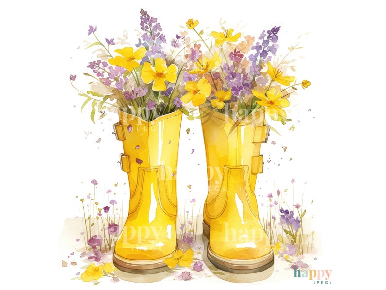 10 Wellies & Flowers Clipart Bundle Printable Watercolour Clipart Gardening Clip Art Digital Download for Card Making, Sublimation image 6