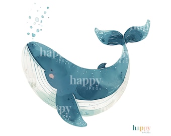 10 Cute Whale Clipart Set - Under the Sea Clipart - Printable Watercolour Clipart - JPEG Clipart Bundle - Commercial Use