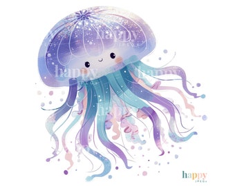 10 Magical Jellyfish Clipart Bundle - Under the Sea Clipart - Printable Watercolour Clipart - JPEG Clipart Bundle - Commercial Use