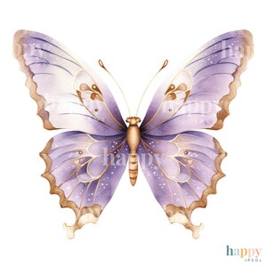 10 Purple &amp; Gold Butterfly Clipart Butterflies Clipart Watercolour ...