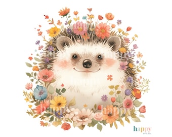 10 Cute Hedgehog Clipart Bundle - Printable Watercolour Clipart - Floral Hedgehog Clipart JPEGs - Card Making - Commercial Use