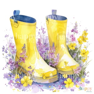 10 Wellies & Flowers Clipart Bundle Printable Watercolour Clipart Gardening Clip Art Digital Download for Card Making, Sublimation image 8