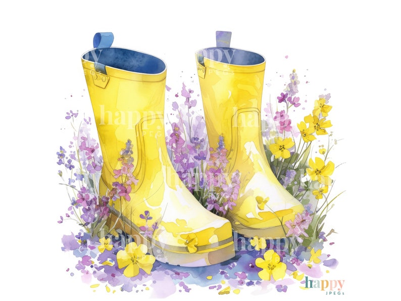 10 Wellies & Flowers Clipart Bundle Printable Watercolour Clipart Gardening Clip Art Digital Download for Card Making, Sublimation image 8