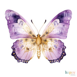 10 Purple &amp; Gold Butterfly Clipart Butterflies Clipart Watercolour ...