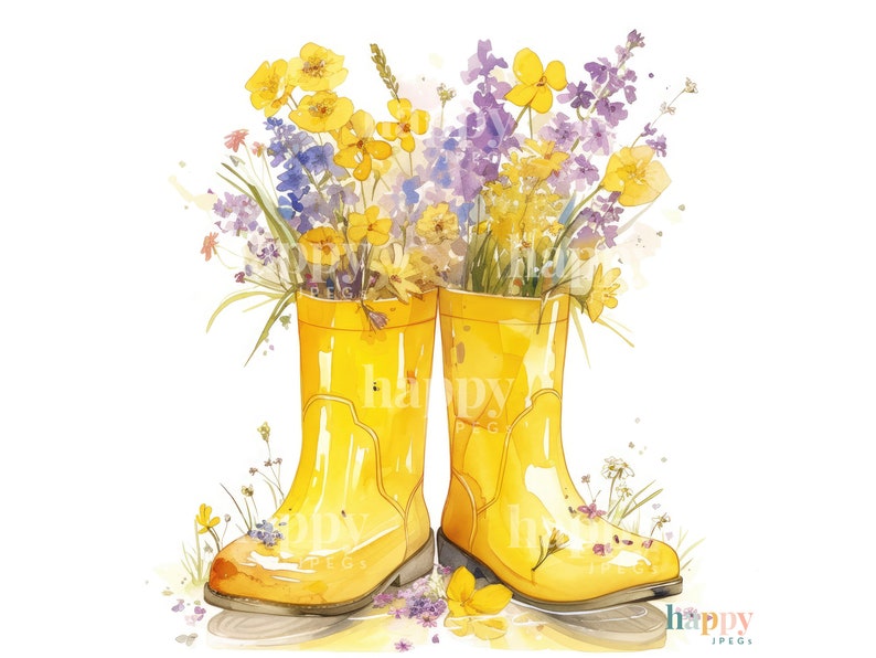 10 Wellies & Flowers Clipart Bundle Printable Watercolour Clipart Gardening Clip Art Digital Download for Card Making, Sublimation image 7