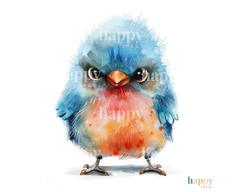 10 Grumpy Bird Clipart Set - Printable Watercolour Clipart Bundle - Funny Birds Clipart  - JPEG Clipart Commercial Use - Sublimation Designs