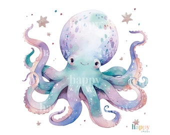 10 Magical Octopus Clipart Bundle - Cute Under the Sea Clipart - Printable Watercolour Clipart - JPEG Clipart Bundle - Commercial Use -