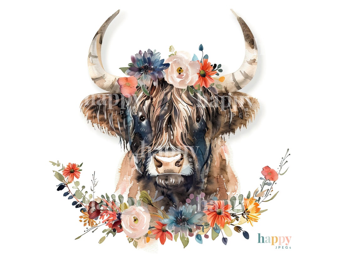 10 Floral Highland Cow Clipart Bundle Highland Cow With Flowers ...