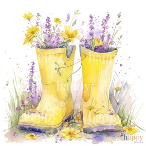 10 Wellies & Flowers Clipart Bundle Printable Watercolour Clipart Gardening Clip Art Digital Download for Card Making, Sublimation image 9