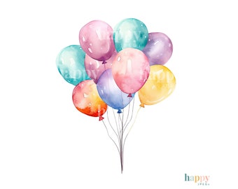 10 Bunch of Balloons Clipart Set - Birthday Clipart - Printable Watercolour Clipart - JPEG Clipart Bundle - Commercial Use