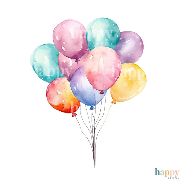 10 Bunch of Balloons Clipart Set - Birthday Clipart - Printable Watercolour Clipart - JPEG Clipart Bundle - Commercial Use