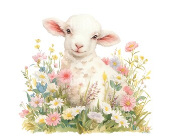 10 Cute Lambs Clipart Set - Printable Watercolour Clipart Bundle - Baby Sheep Easter Clipart - Spring Clipart JPEG Commercial Use