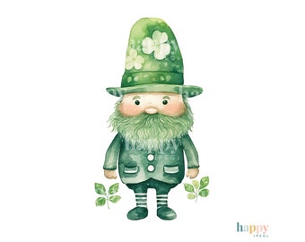 10 St Patricks Day Clipart Bundle - Cute Watercolour Clipart Set with Gold Coins, Leprechaun, Shamrock & Irish Flag - JPEG Clipart