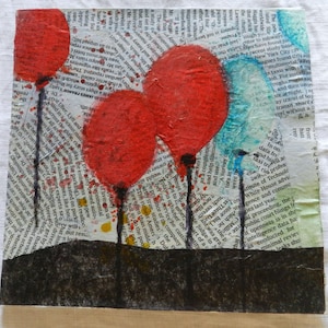 Carte fait-main, carton et papier, et aquarelle. Motif: Ballons