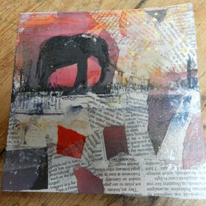 Carte fait-main, carton et papier, et aquarelle. Motif: Elephant 2
