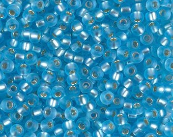 8-18F - Matte Silverlined Aqua - Miyuki 8/0 Seed Beads