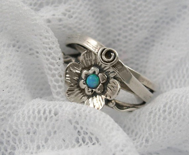 Sterling silver Opals ring. Floral sterling silver opal ring. Romantic ring special birthday gift for her. Opal jewelry sr-9901-1285 image 3