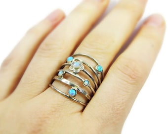 Anillo de ópalo de plata de primera ley. Anillo ancho de ópalo. regalo de cumpleaños para ella, ideas de regalos románticos, joyas de ópalo (sr10020-1698