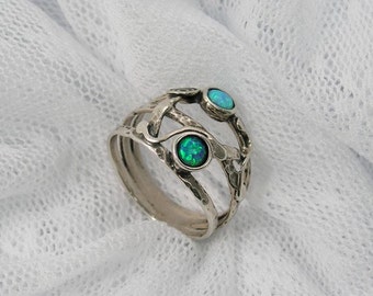 Sterling silver opal ring. Wide silver ring. Oxidized silver band. Opal jewelry. Everyday ring. Gift for her. Boho ring.