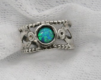 Anillo de plata de primera ley y ópalo. Anillo de ópalo rústico. anillo de plata oxidada único, regalos de cumpleaños, joyas de ópalo. Joyas de ópalo. anillo antiguo