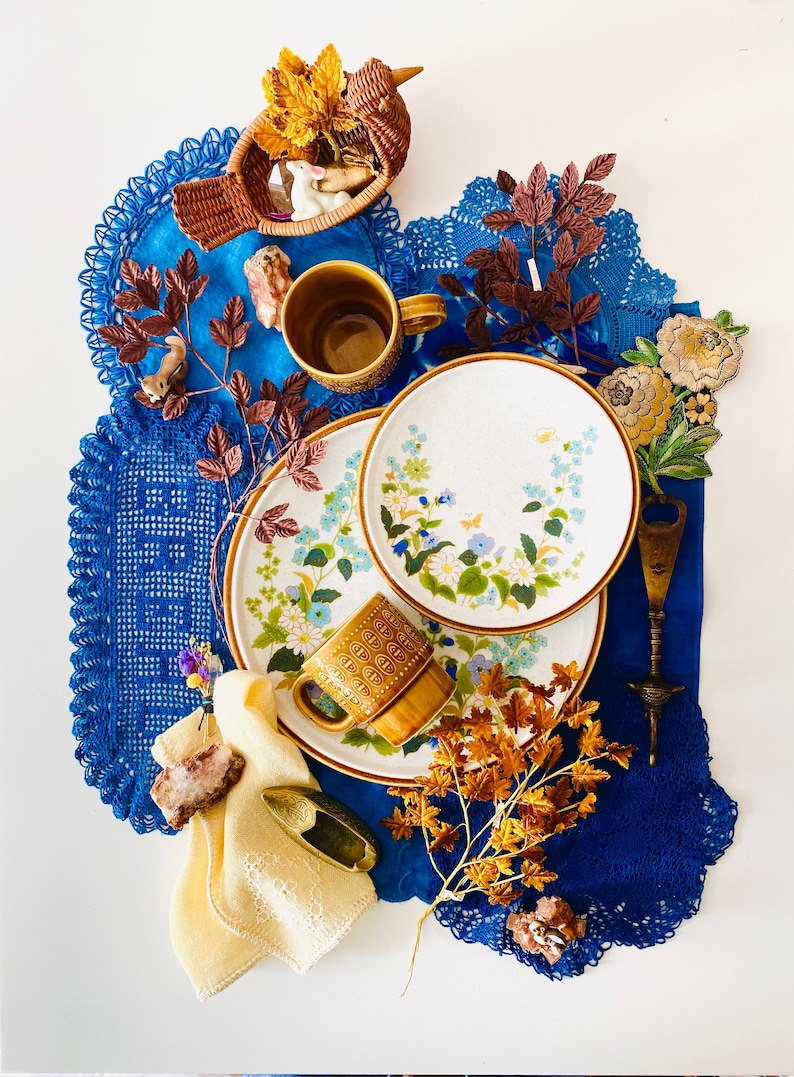 Vintage Doily Blue Table Decor Round Doily Cyanotype Print on Fabric