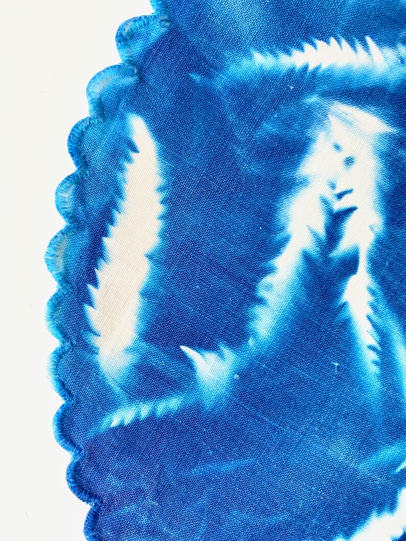 Vintage Doily Blue Table Decor Round Doily Cyanotype Print on Fabric