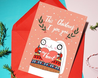 Funny Christmas Card for boyfriend, Husband, Wife, Girlfriend, Christmas Card - Romantic Christmas Card - This Christmas I give you my heart